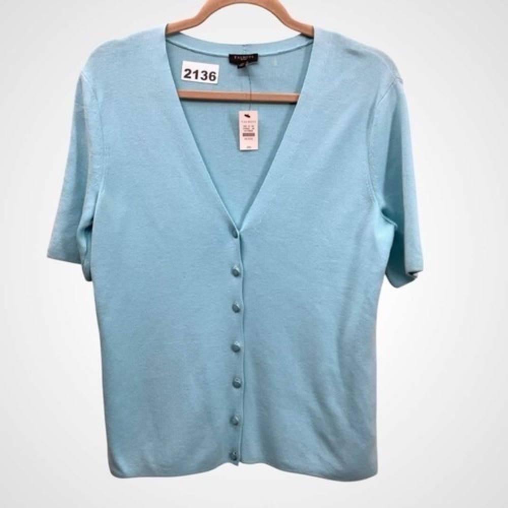 NWT Talbots Blue Knit Pearls Button Front Cardigan Women Medium Petite China